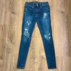 American Eagle Women’s Hi-Rise Super Stretch Jegging Jeans Ripped Distressed